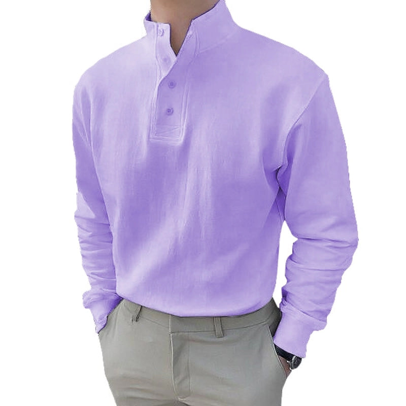 Men's High Neck Long Sleeve Polo Shirt