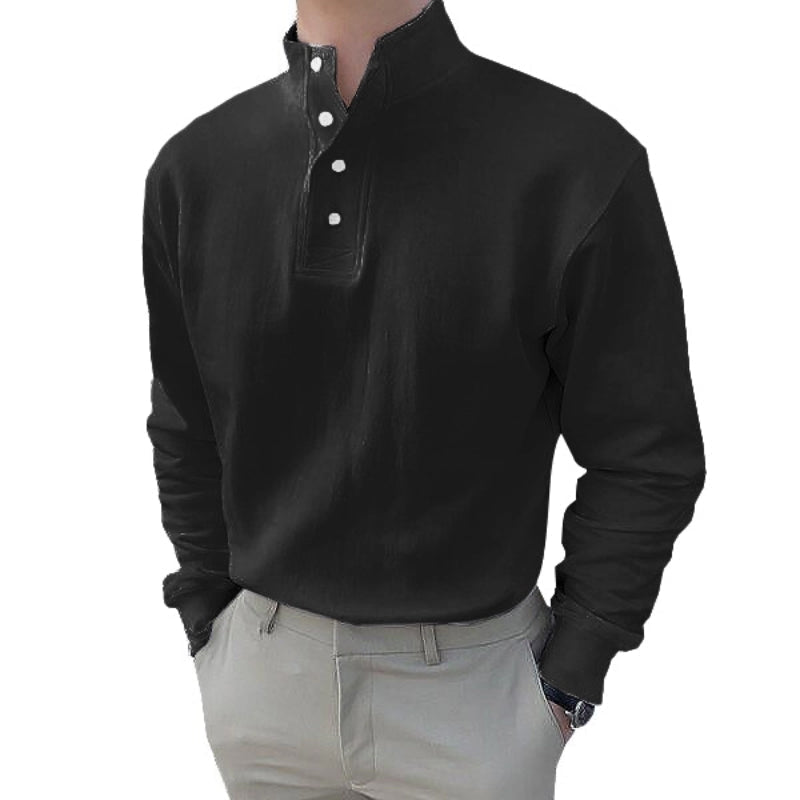 Men's High Neck Long Sleeve Polo Shirt