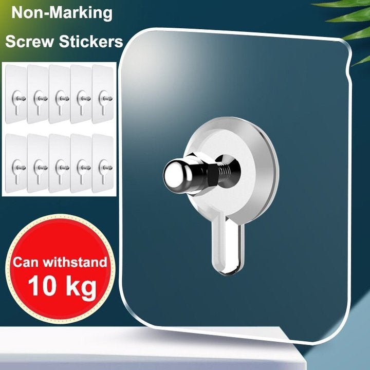 Self Adhesive Nails Wall Mount Non-Trace Screw Hook Stickers (10pcs)